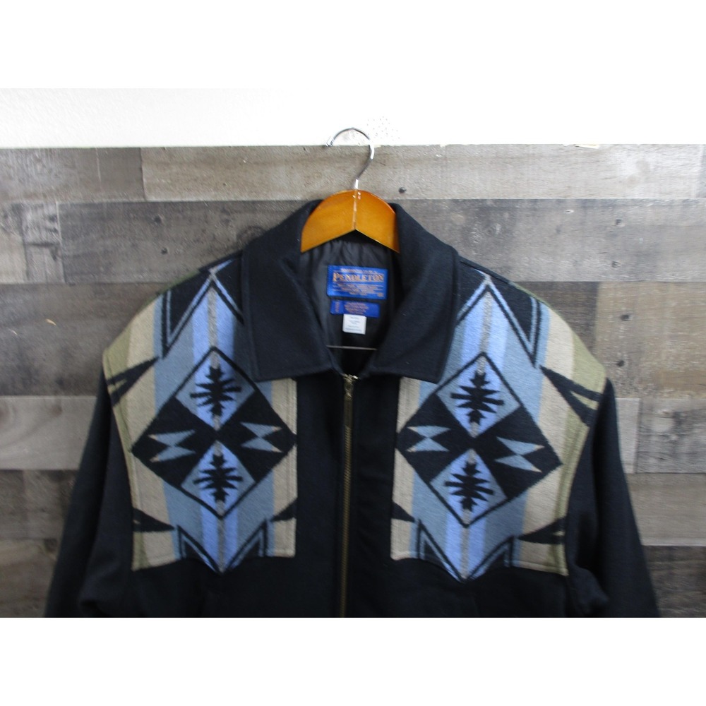 Pendleton Jacket Mens Medium Black Wool Aztec Western Bomber Thinsulate Made USA